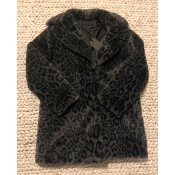 All Saints Jackets & Blazers - AllSaints Leopard-Print Faux Fur Coat in Black/Grey